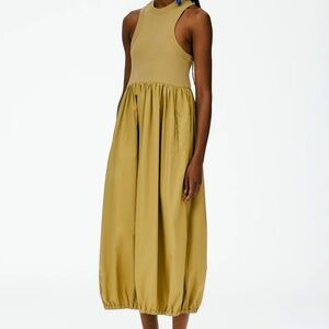 Tibi Ribbed Balloon Dress with Pockets in Olive Green Size Small